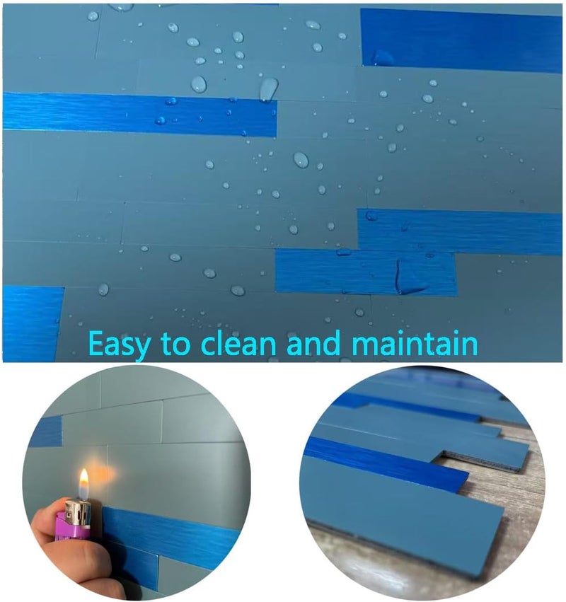 weimeisc 10-Sheet Peel and Stick Backsplash Tile, PVC Mixed Metal Stick on Backsplash Tiles for Kitchen (Light Blue+Brushed Blue) - Image 3
